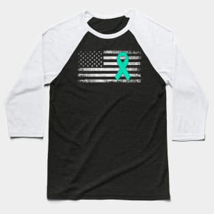 Cervical Cancer Awareness Ribbon Classic American Flag Baseball T-Shirt